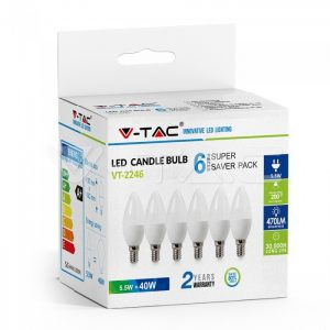 LED Bulb 5.5W E14 Candle 6400K 6pcs/Pack