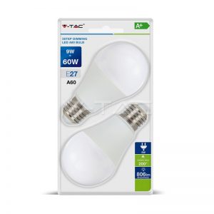 9W A60 LED Plastic 3 Step Dimming Bulb Natural White E27 2pcs Blister Pack