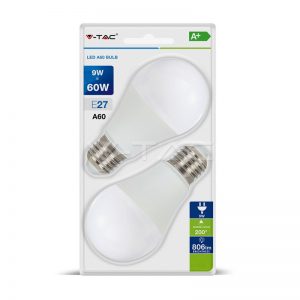 LED Bulb 9W E27 A60 Thermoplastic Warm White 2pcs/Blister Pack