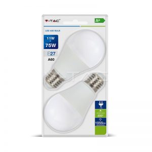 11W A60 LED Bulb Warm White E27 2pcs Blister Pack