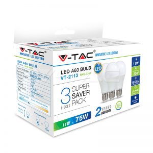 LED Bulb 11W E27 A60 Thermoplastic Natural White 3pcs/Pack