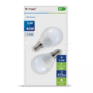 LED Bulb 5.5W E14 P45 Warm White 2pcs/Pack
