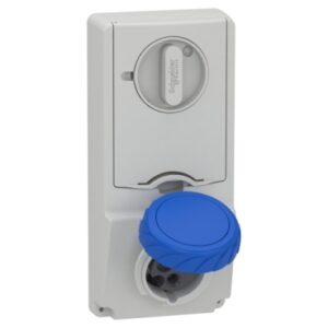Mureva PK: utičnica sa rastavljačem i nosačem cilindričnih osiguraca 10x38, 2P+E, 200...250V, 16A, IP65, panelna ugradnja, 103x225mm