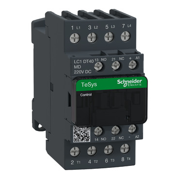 TeSys D: kontaktor, 4P, 40A (AC-1), kal. 220V DC, prigusni modul, 1NO+1NC