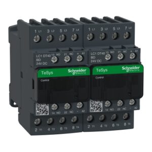 TeSys D: energetski kontaktorski par ''changeover'', blokada mehanicka, 4P na zavrtanj, ozicen, 40A (AC-1), kal. 24V DC, prigusni modul, 1NO+1NC