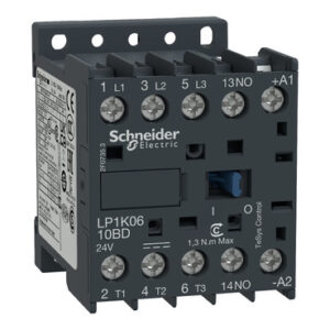 TeSys K: energetski kontaktor, 3P na zavrtanj, 9A (AC-3), 20A (AC-1), kal. 24V DC, 1NO