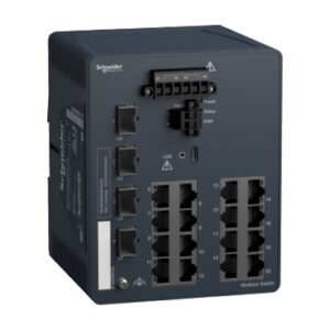 Modicon: Ethernet TCP/IP kontrolisani prekidač sa 16 RJ45 10/100BASE-TX portova i 4 optička 100/1000 SFP porta, napajanje 12...24VDC, sa signalnim kontaktom