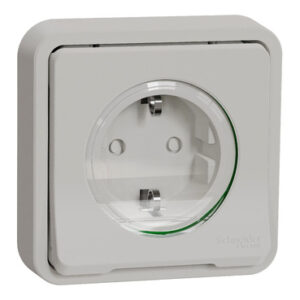 Mureva Styl: uticnica 2P+E, 16A-250V, ugradna u doznu sa montaznim ramom, IP55, bela