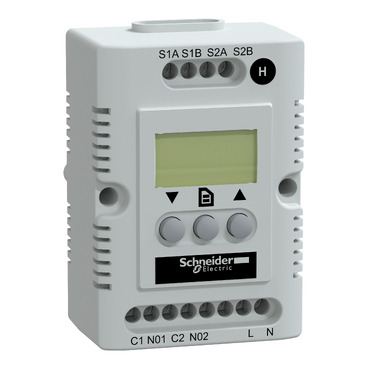 Elektronski higrostat 20-80%, 8A, 110-240V AC, dva nezavisna relejna izlaza, za grejac i/ili ventilator
