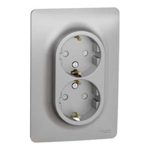 Unica N: uticnica dupla, 2P+PE, 16A, za doznu fi 60mm, boja aluminijum