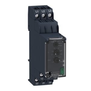 Zelio Kontrola RM22: relej prisutnosti i rotacije faza, asimetrija faze 5...15%, merni opseg 380...480V AC, sa vremenom. zatezanjem Off-delai 0.1...30s, 2C/O, 8A