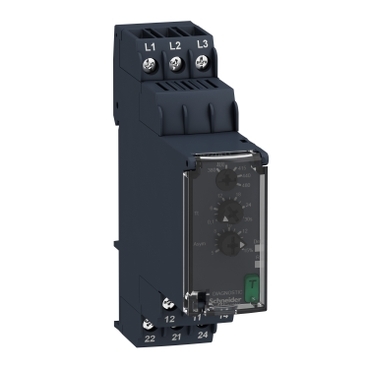 Zelio Kontrola RM22: relej prisutnosti i rotacije faza, asimetrija faze 5...15%, merni opseg 380...480V AC, sa vremenom. zatezanjem Off-delai 0.1...30s, 2C/O, 8A