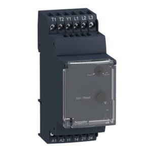 Zelio Kontrola: modularni relej prisutnosti, rotacija faza i kontrola temperature motora (PTC), opseg merenja 208-480V, prag odziva 3100 Ohm, napon napajanja U=24...240V AC/DC, 2N/O, memorija, Test/Reset, 5A