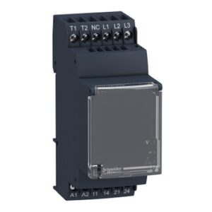 Zelio Kontrola: modularni relej prisutnosti, rotacija faza i kontrola temperature motora (PTC), opseg merenja 208-480V, prag odziva 3100 Ohm, napon napajanja U=24...240V AC/DC, 2N/O, 5A