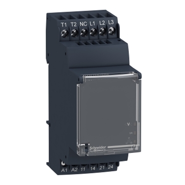 Zelio Kontrola: modularni relej prisutnosti, rotacija faza i kontrola temperature motora (PTC), opseg merenja 208-480V, prag odziva 3100 Ohm, napon napajanja U=24...240V AC/DC, 2N/O, 5A