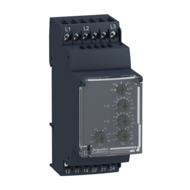 Zelio Kontrola: modularno 3f rele kontrole napona između faza, opseg merenja 194...528V, napon napajanja U=220-480V AC, 2C/O, 5A, sa vreme. zatezanjem 0,3...30s