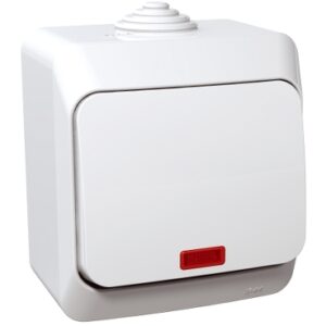 Cedar Plus: prekidac obicni sa lokatarskom lampicom, 16A, nadgradni, IP44, beli