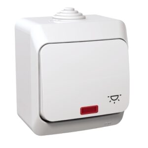 Cedar Plus: taster sa simbolom "svetlo" i sa lokatarskom lampicom, 16A, nadgradni, IP44, beli