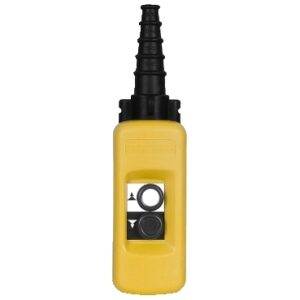 Harmony XACA: Viseća kombinacija za dvobrzinske motore, indirektna komanda, žuta, dva tastera, 2x(2NO+1NC), mehanička blokada, zaštitni uvodnik Ø8...26mm, IP65