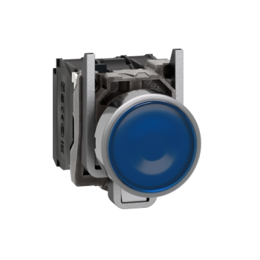 Harmony 4: Taster svetleći fi 22, metalni, LED 24V AC/DC, okrugli, sa povratkom, ravan, plavi, 1NO+1NC, IP 66
