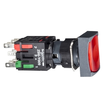 Svetleci taster pravougaoni, fi 16mm sa integrsanom LED, 12...24V AC/DC, 1NO+1NC, crveni