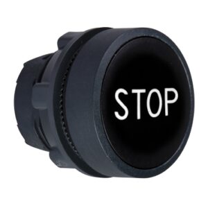 Harmony 5: glava tastera fi 22, plasticna, sa povratkom, kruzna, ravna, crna, "STOP", IP 66