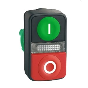 Harmony 5: glava tastera fi 22, plasticna, sa povratkom, pravougaona, dvostruka, ravan zeleni "I" + ispupčen crveni "O" + providno okno za integrisanu LED, IP 66