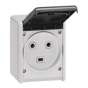 PLEXO N: uticnica 2P+E, 32A, 250V, nadgradna, IP 55, vijcani prikljucak, uvodnica 091915 fi 25, siva