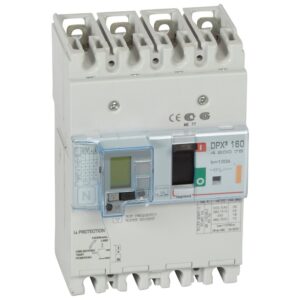 DPX3: kompakt prekidac 160A, 4P, F, FC, In=100A, Un=380/415V (Icu=25kA, Ics=100%Icu), termomagnetna zastitna jedinica (In=100A, Ir=0.8-1In, Im=10In), sa modulom diferencijalne zastite sa LCD (podešavanje osetljivosti: 0.03-0.3-1-3–3A, podešavanje vremena kašnjenja: 0-0.3-1-3s)